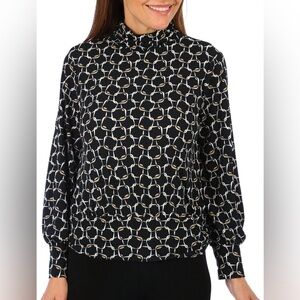 Adrienne Vittadini Geometric Print Top High Mock Neck Business Casual Size XL